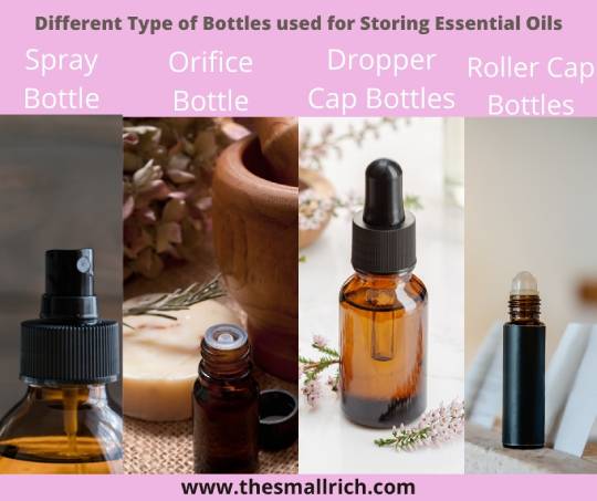 Different types of bottles used in essential oil storage